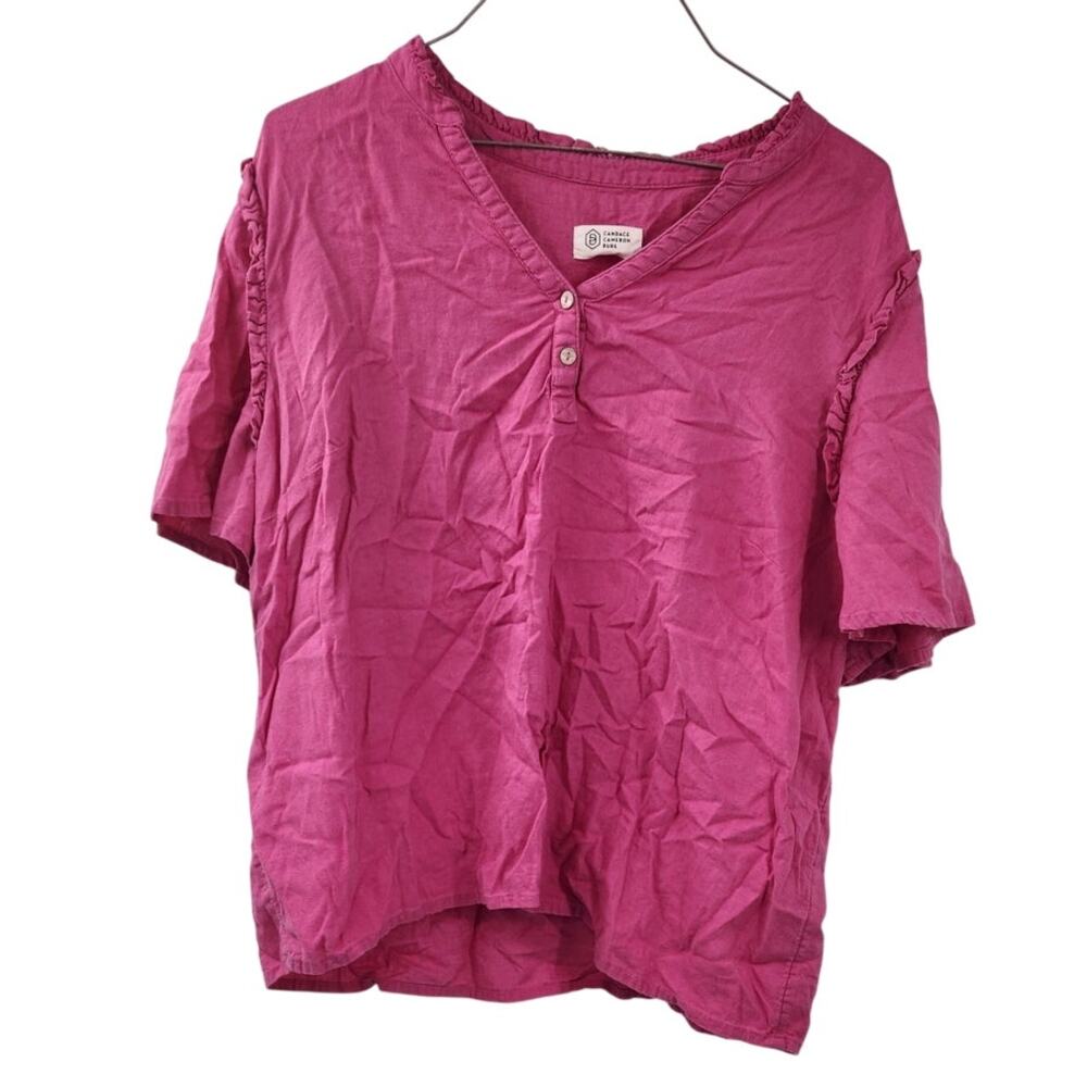 Candace Cameron Bure Pink Short Sleeve Linen Blend Top Womens Size Medium M